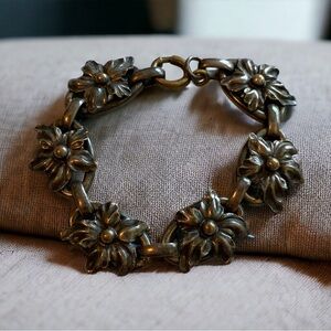 Antique Floral Silver and Silver Plated Bracelet